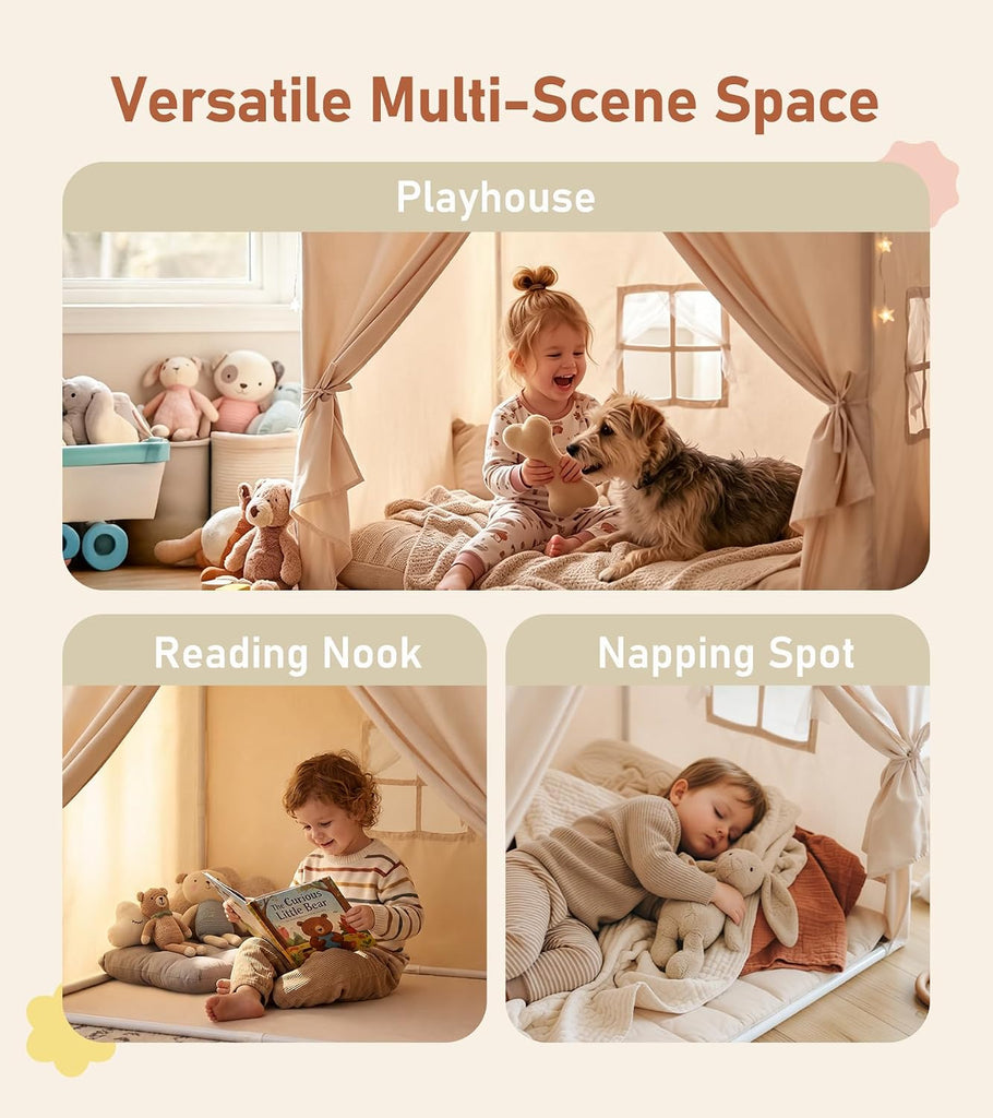 Kids Play Tent with Star Lights & 2 Windows, Large Reading Nook & Playhouse for Indoor & Outdoor Use, Play Tent