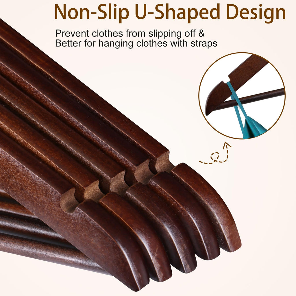 Wooden Hangers 50 Pack, Solid Wood Hanger with Non Slip Pant Bar