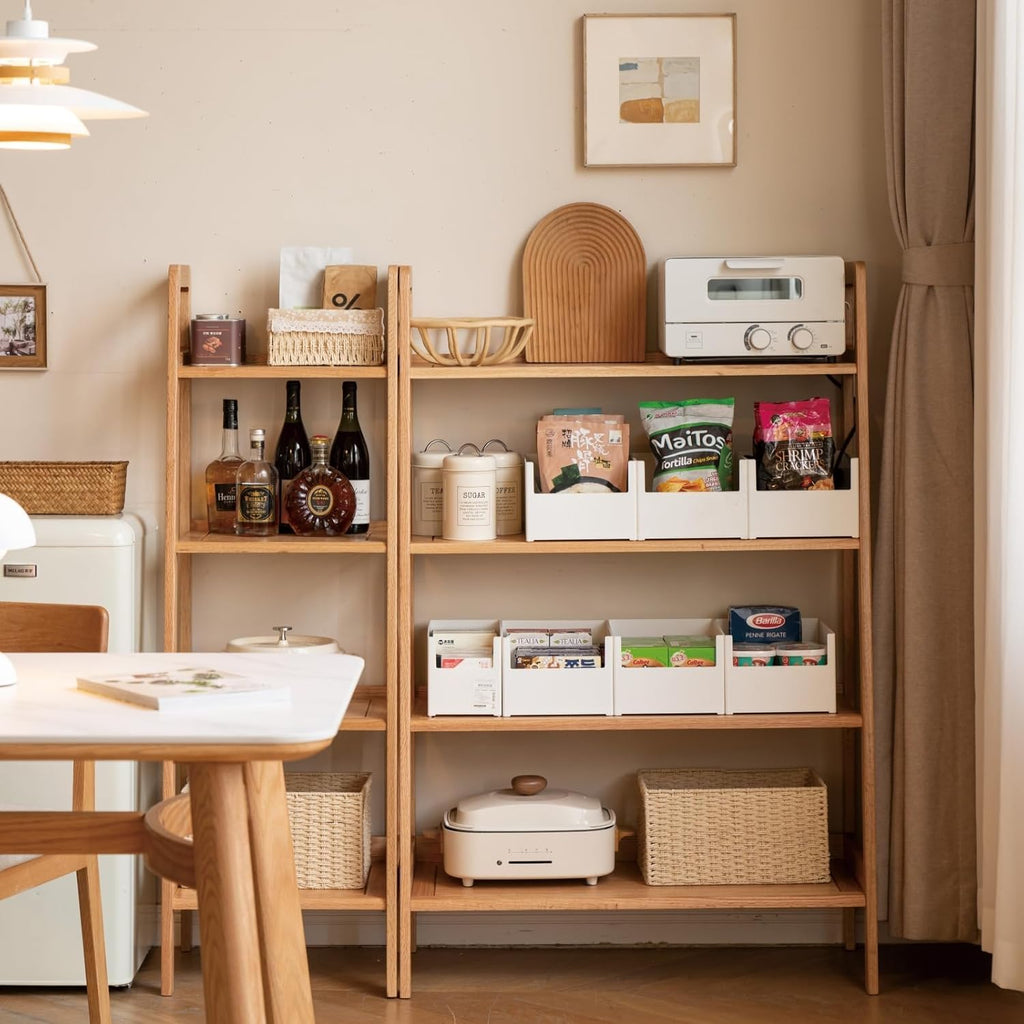 100% Solid Oak 4 Tier Ladder Shelf, Small Bookshelf, Ladder Bookshelf, Bookcase with Stable Frame, Small Table