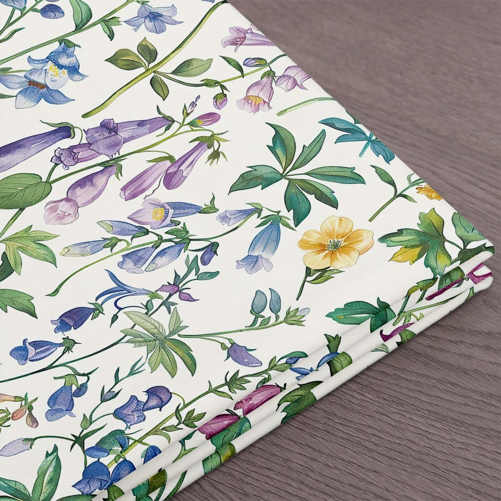 Purple Flowers Fabric By The Yard, Rustic Plants Indoor Outdoor Fabric, Blue Petals Cartoon Upholstery Fabric, Retro