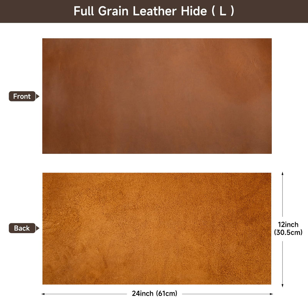 12''X24'' Genuine Leather Sheets - Tooling Leather Fabric Pieces for Crafts, Full Grain Leather Hide Material(Brown