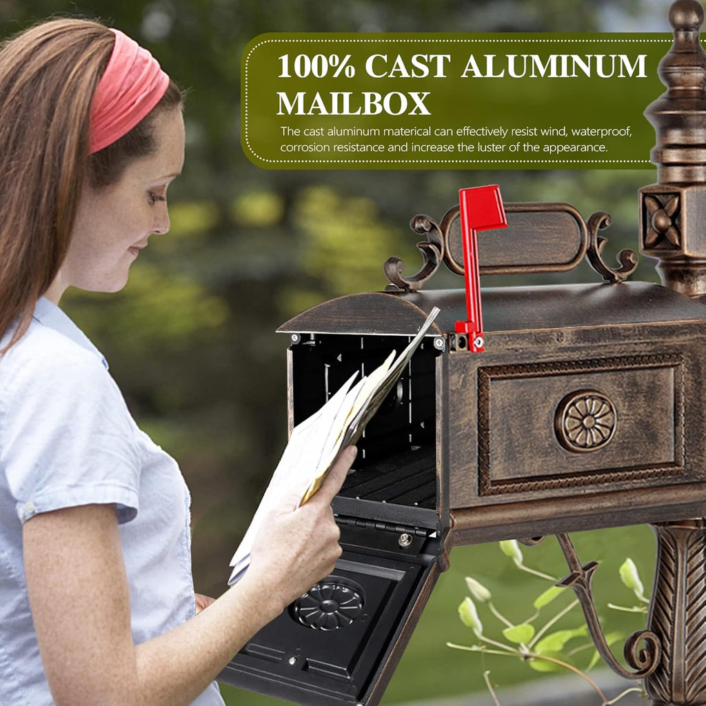 Barcelona Decorative Post Mailbox Combination Stratford Heavy Duty Postal Mail Box Cast Aluminum(Bronze)