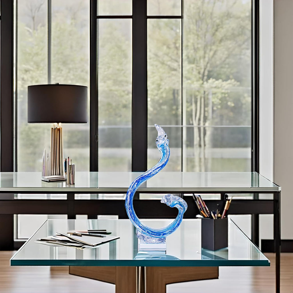 14in Hand Blown Blue Ocean Wave Murano Style Glass Sculpture Home Decor - Set of 50