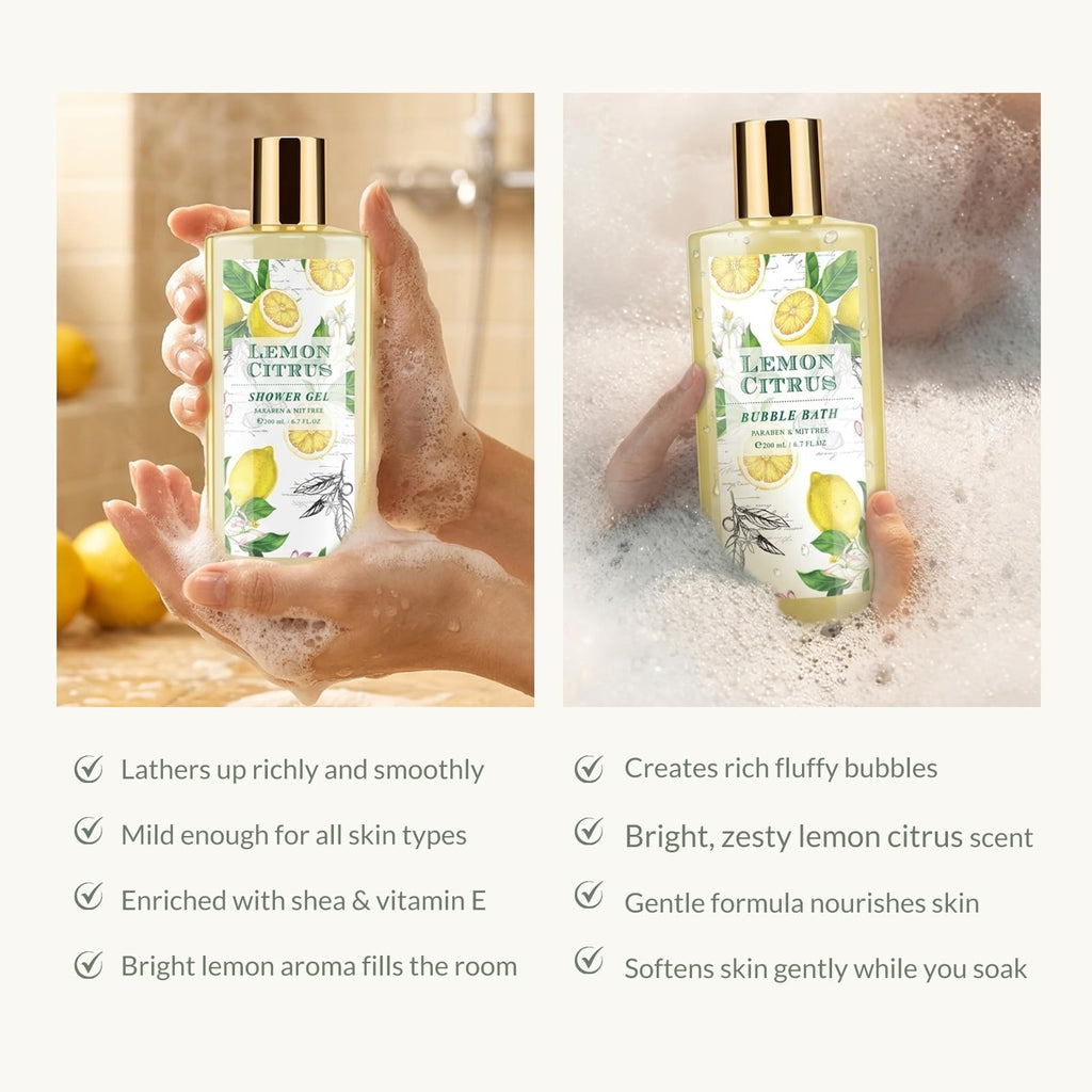 Lemon Bath Gift Set for Women, Spa Gift Basket & Self Care Birthday Gifts