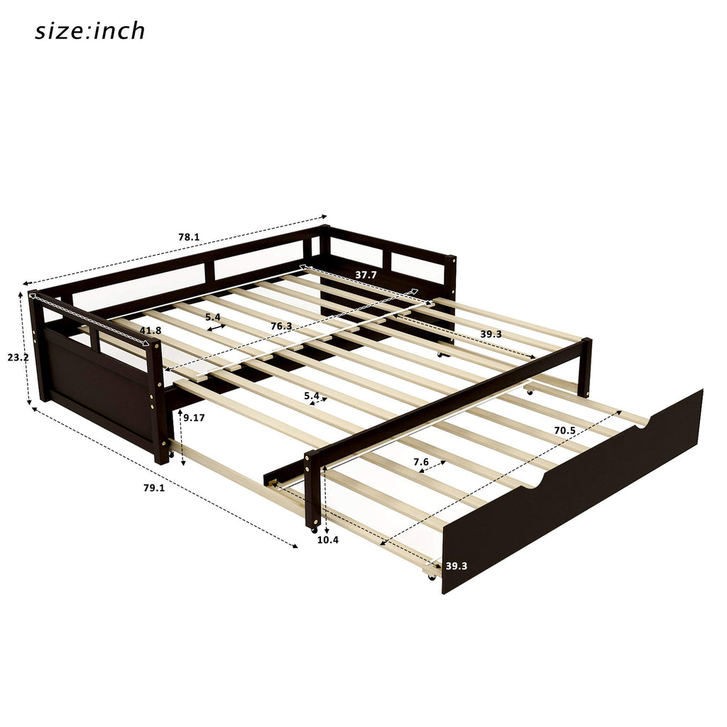 Extending Daybed with Trundle, Twin Size Trundle Daybed Solid Wood, Roll Out Trundle Accommodate Twin Size