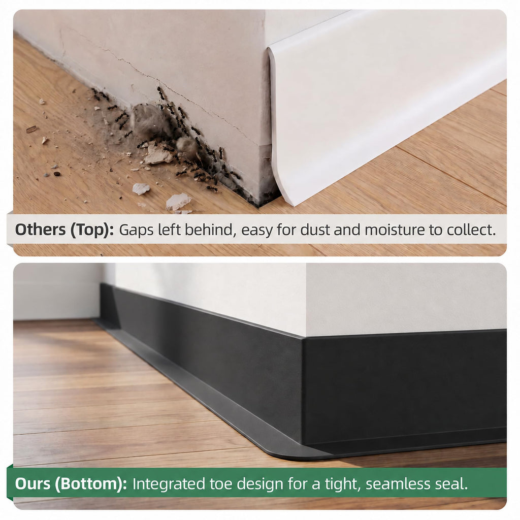 16.4ft Flexible Vinyl Baseboard Trim with Toe Black Stick Wall Base
