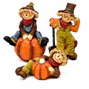 Thanksgiving Fall Scarecrows Table Decor Figurines with Pumpkins Set of 3