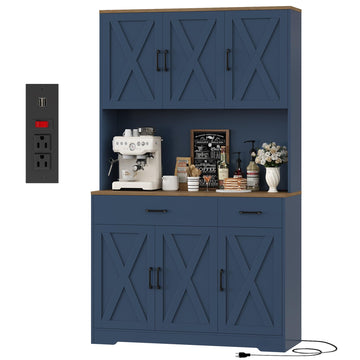 71" H Kitchen Pantry Storage Cabinet, Farmhouse Hutch Cabinet, Blue