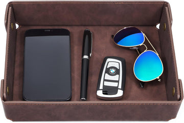 Faux Leather Valet Tray Organizer for Men - Catch-All Tray for Entryway Table Key, Wallet, Watch, Coin Change, Phone