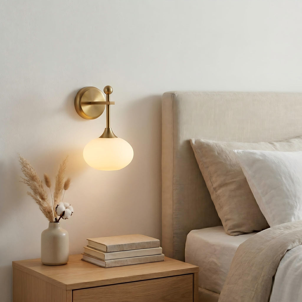 Battery-Operated Modern Brass Wall Sconce Set of 2, Wireless Rechargeable Wall Light with Remote Control, Milk Glass