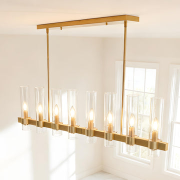 Linear Chandelier - Gold Kitchen Island Lighting - with Glass Shape Adjustable 50'' Modern Farmhouse