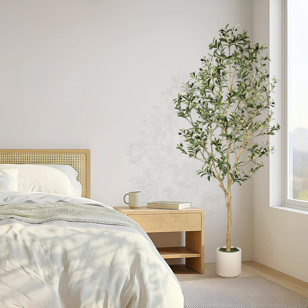 Faux Olive Tree 7ft with Sturdy White Planter