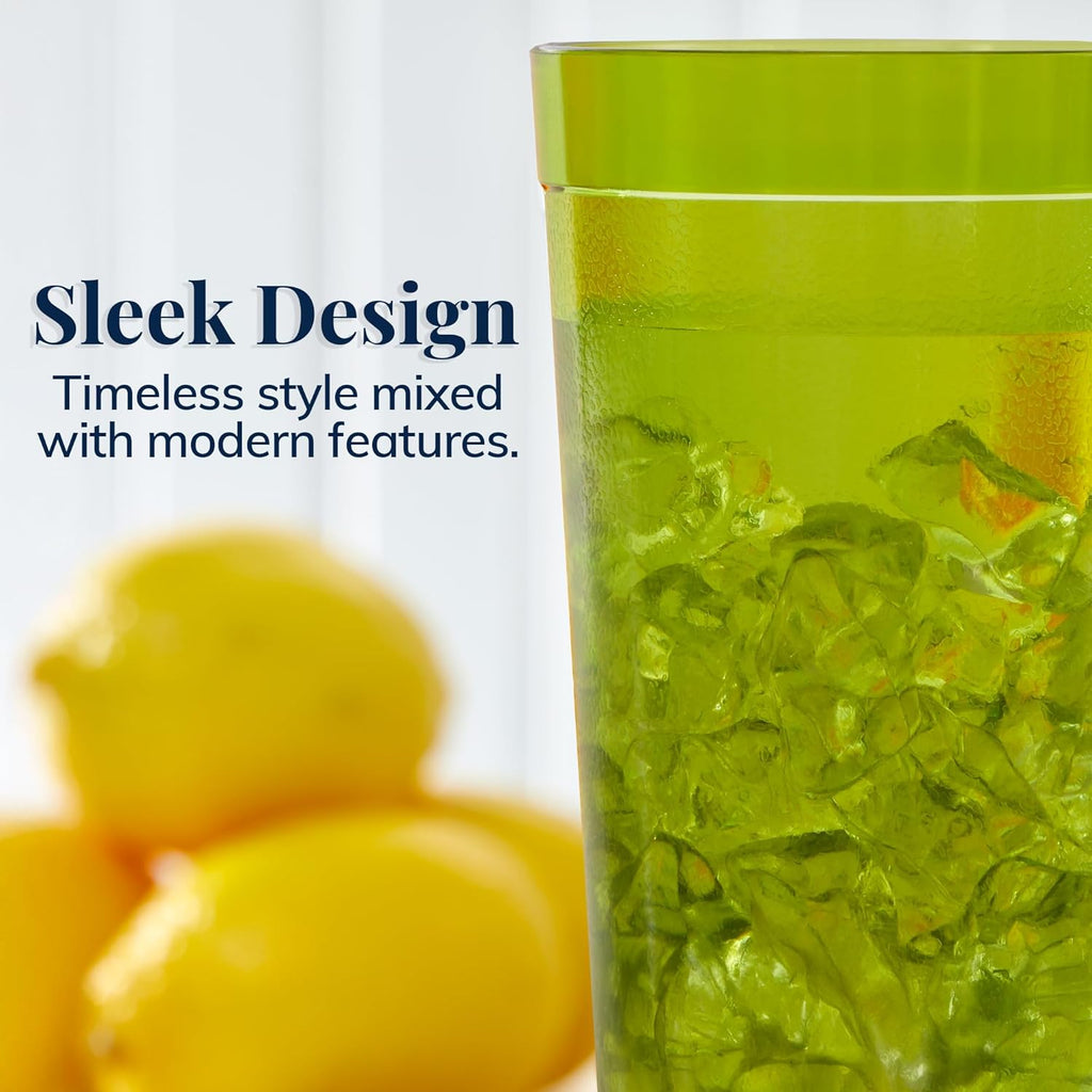 Cafe Plastic Reusable Tumblers (Set of 16) 20-ounce Water Cups Assorted Colors | Restaurant Style Drinking Glasses