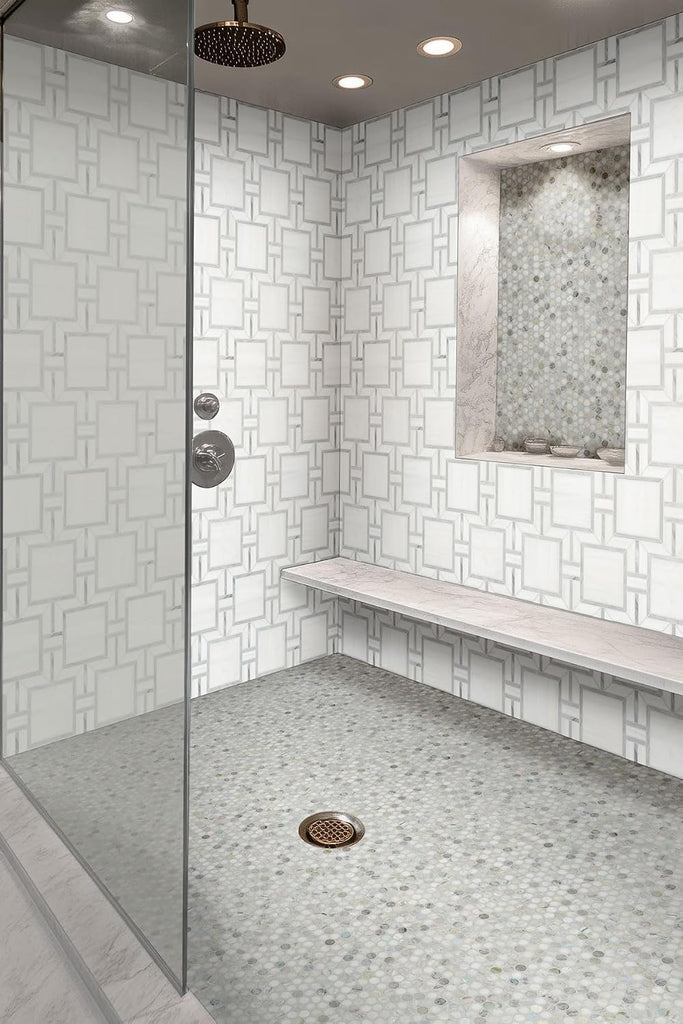 HTC359 Alpine Sheen Polished Marble Penny Round Mosaic Tile Wall, Shower Floor, Kitchen Backsplash, Accent Decor (Box