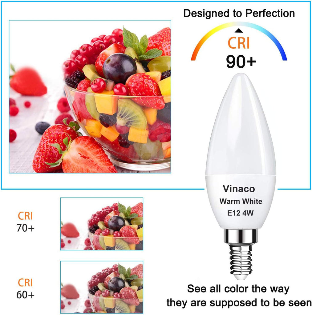 E12 LED Candelabra Bulb 4W 3000K Warm White for Ceiling Fan Light
