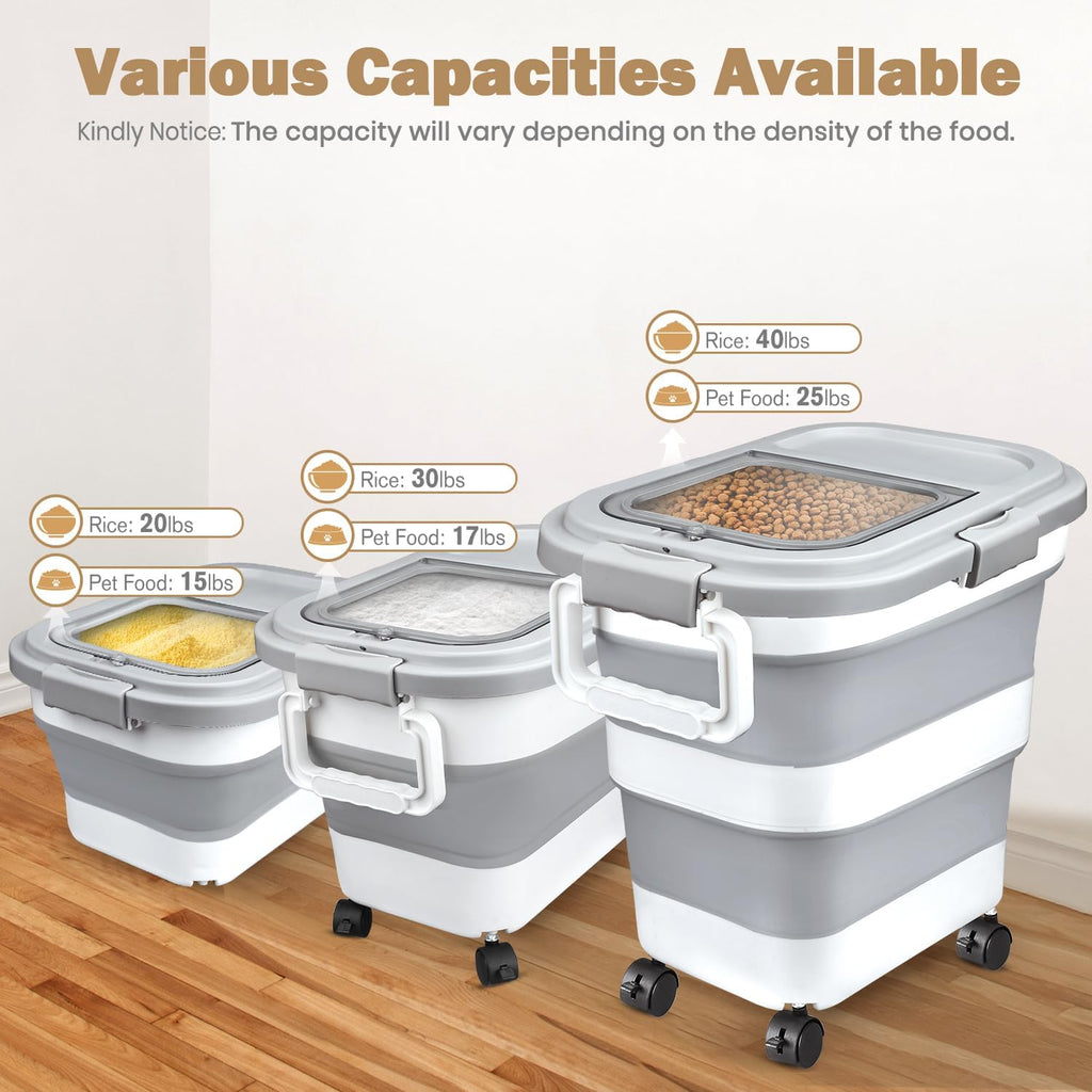 Rice Storage Container 10-40 lb, 25 lb Pet Dog Food Storage Container, Collapsible Airtight Rice Container, Rice