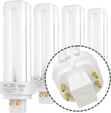13W Double Tube CFL Bulbs, G24Q-1 4-Pin, 5000K Bright White, 4 Pack