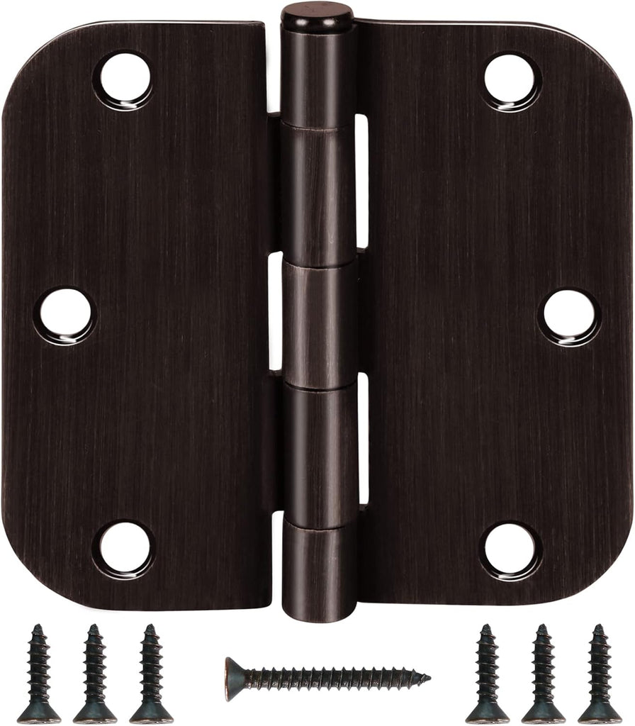 Door Hinge 3 1/2" 12 Pack Rounded Door Hinges Oil Rubbed Bronze 3.5" x 3.5 Inch Hinges for Doors Interior 5/8" Radius