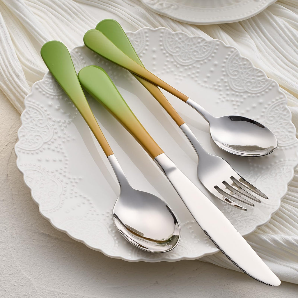 20-Pieces Color Silverware Sets for 4,Green and Orange Handle Stainless Steel Cutlery Set, Include Forks Spoons and