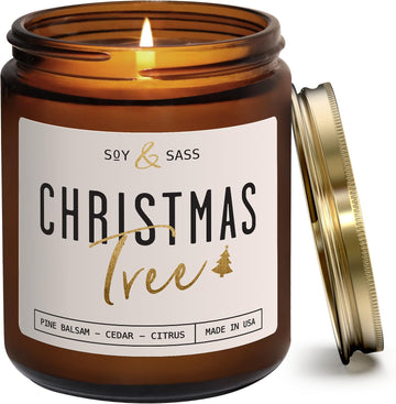 Christmas Tree Candles, Christmas Candles Scented - 'Christmas Tree' Soy Candle w/Balsam, Cedar & Citrus - Infused