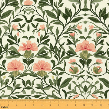 Flowers Garden Floral Orange Green Fabric by The Yard 1 Yard Botanical