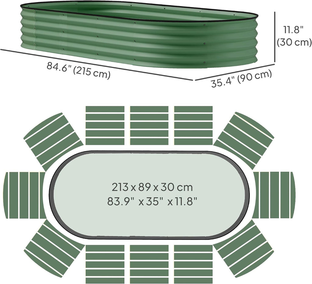 2PCS Galvanized Raised Garden Bed, 7' x 3' x 1', Green | Metal Raised Beds for Gardening, Plant Support Stakes