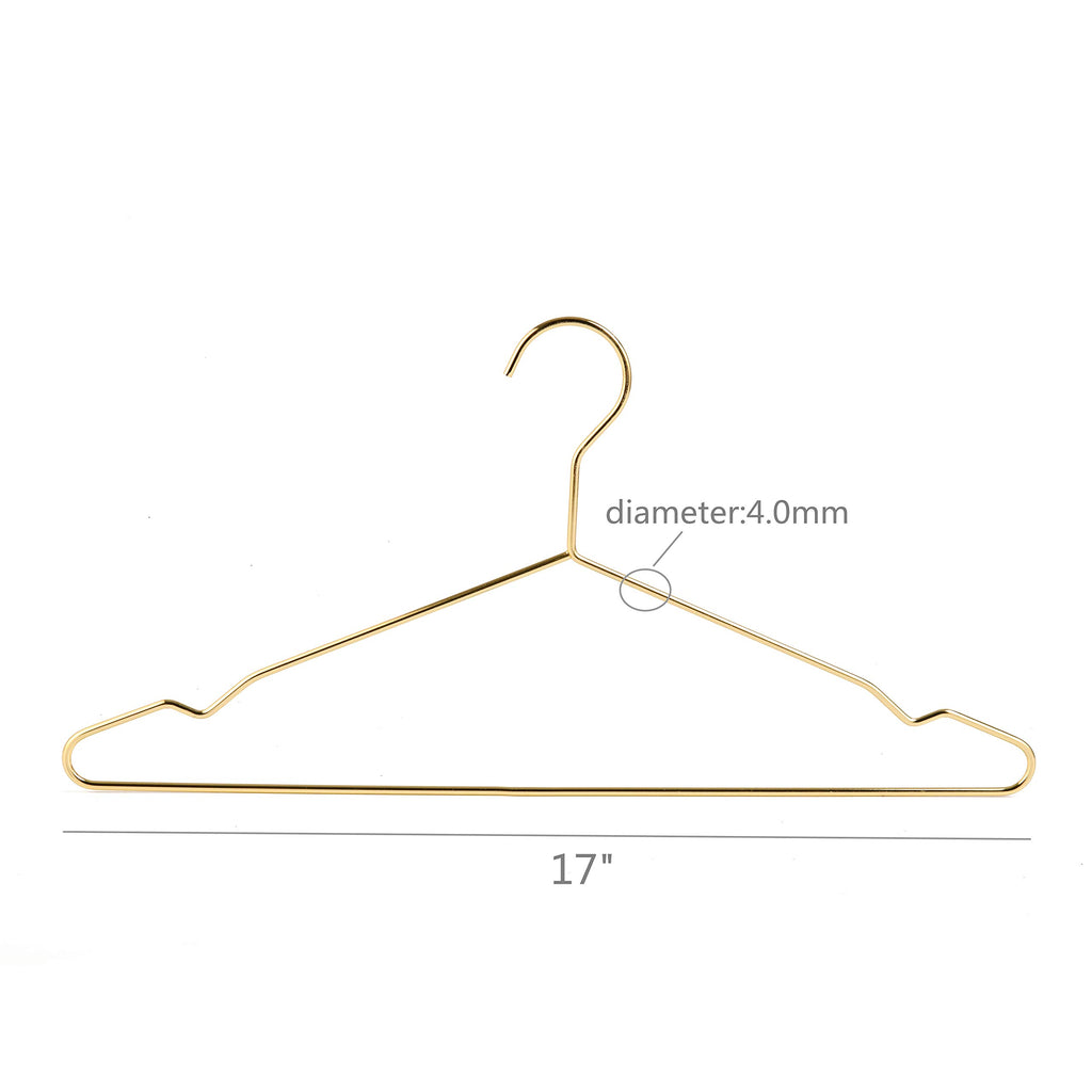 17 Inch Metal Clothes Hanger 20 Pack, 4.0mm Heavy Duty Garment Hanger (Gold)