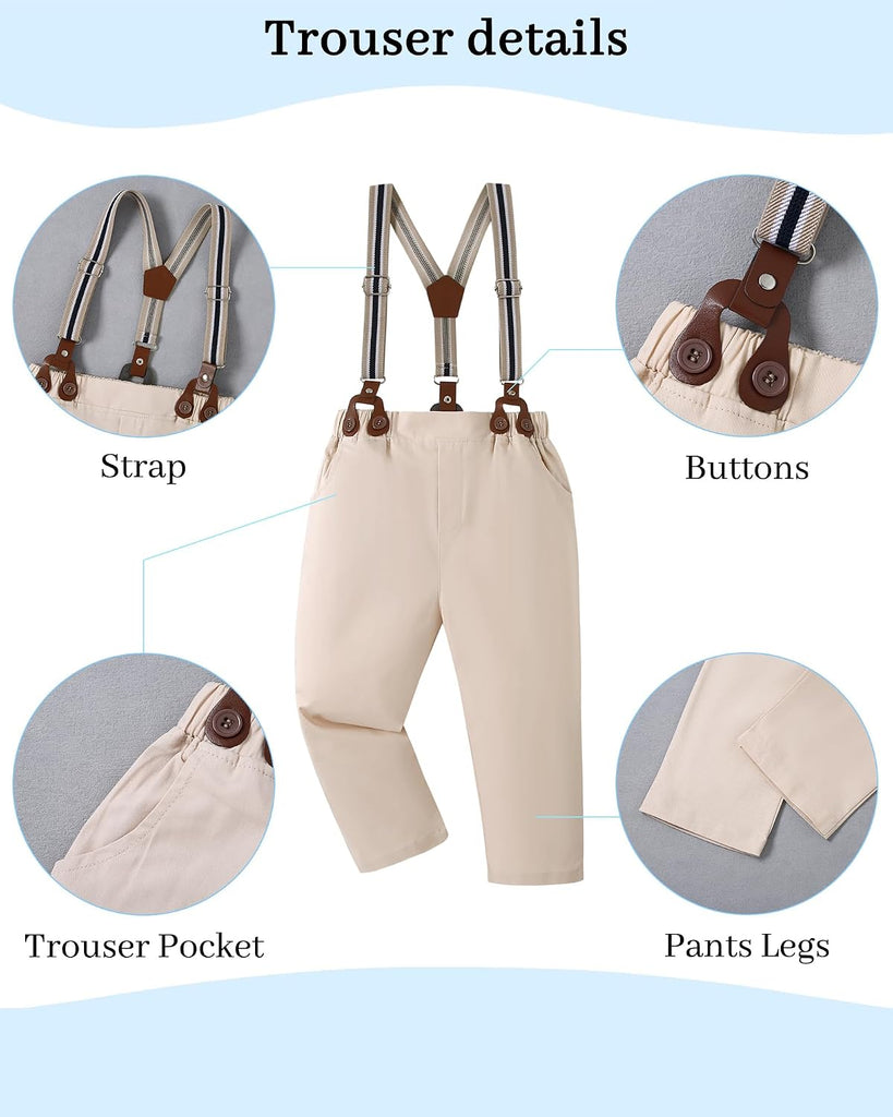 Toddler Boy Clothes Suit, Formal Dress Shirt with Bowtie+Suspender Pants Boy Gentleman Wedding Outfits 2-10 Years