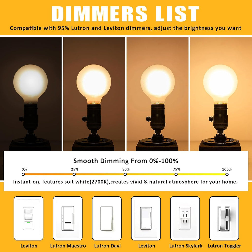 E26 G25 LED Globe Bulbs, 6W (60W Eq), 2700K Soft White Vanity Bulbs, 2Pack