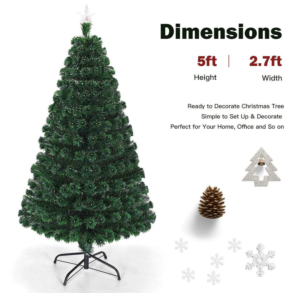 5ft Fiber Optic Artificial Christmas Tree, Pre-Lit Xmas Tree with Colorful LED Lights, 8 Lighting Modes, 180 Branch