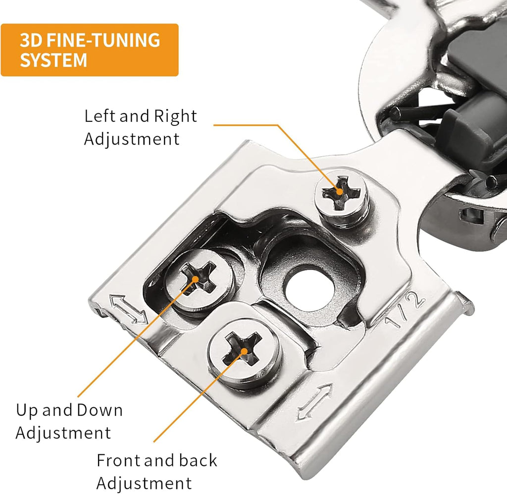 50 Pack 1/2" Overlay 3D Soft Close Concealed Hinge for Face Frame Door, Smooth Slow Self Closing Hinges, Satin Nickel