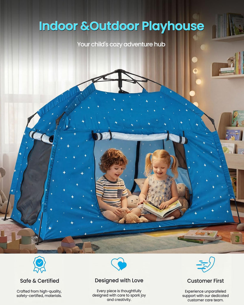 Kids Play Tent-Portable Playhouse Children House -Easy Set up Indoor Outdoor with Carry Bag for Kids-Light Strip