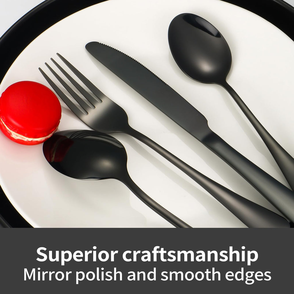 Black Silverware Set for 8 with Steak Knives, Stainless Steel Flatware Set, 18/8 Food Grade Cutlery Set