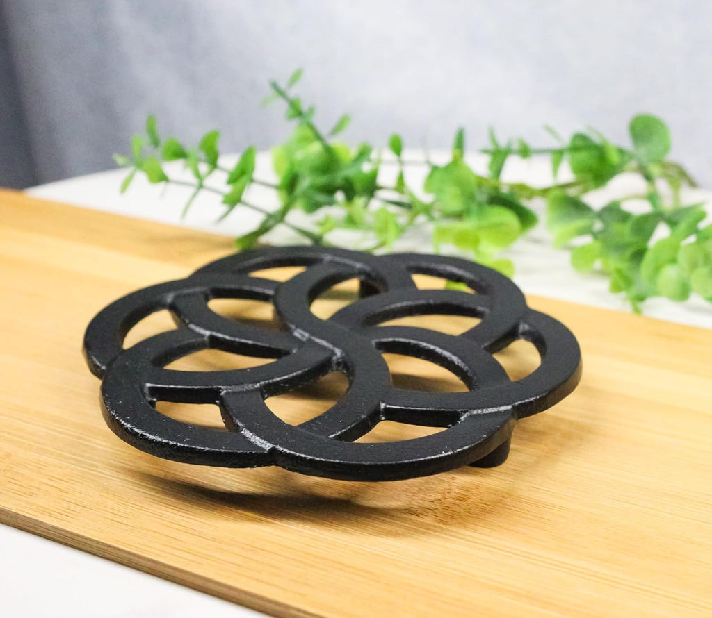 5" D Traditional Cast Iron Metal Tetsubin Teapot Trivet Stand Furniture Countertop Surface Protector Decorative