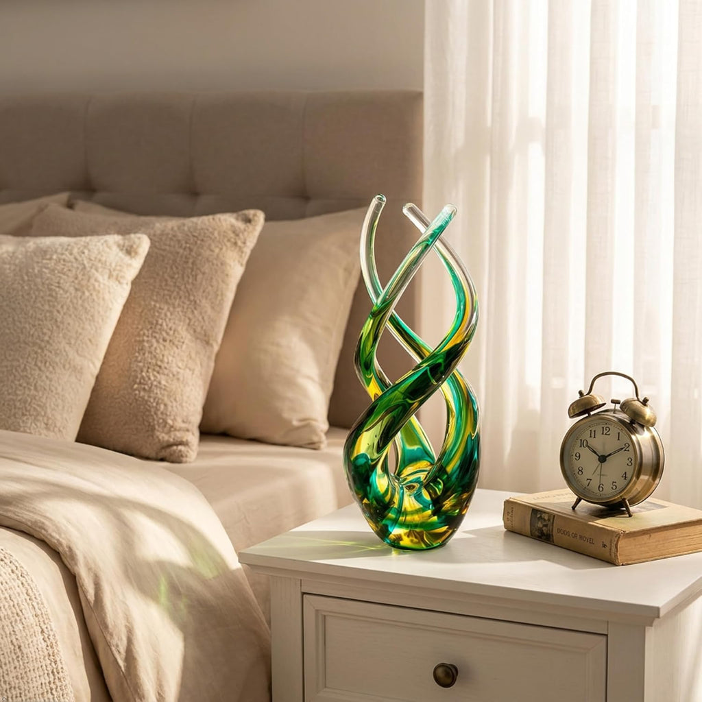 Hand Blown Glass Decor - Emerald Green Glass Sculpture - Aurora Collection Theme Spiral Kinetic Figurine, Light - Set of 199