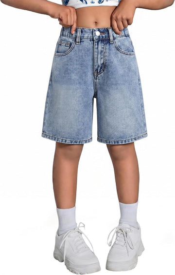 Girls Jean Shorts Baggy Wide Leg Jorts Cute Wash Bermuda Denim Shorts