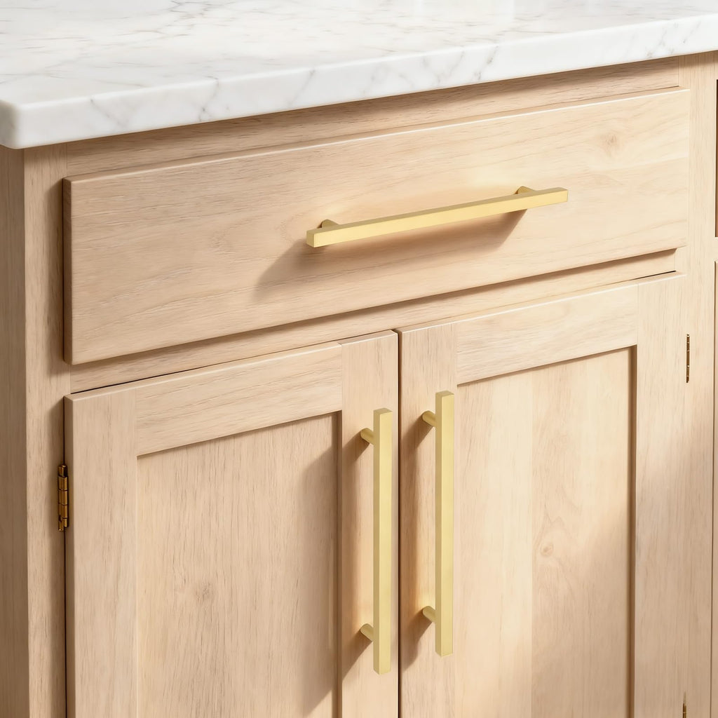 Brushed Brass Cabinet Pulls & Handles 7.5" CC Square 5 Pack