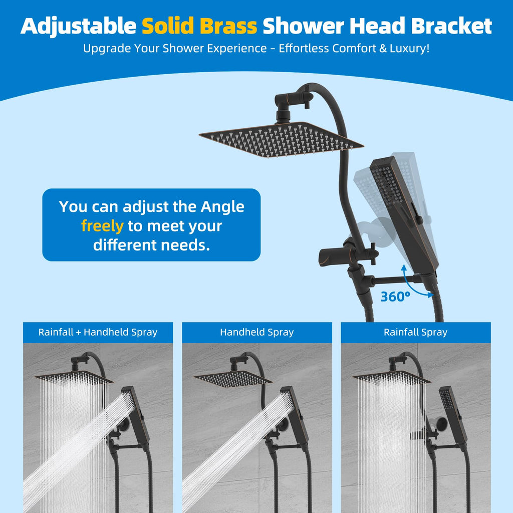 All Metal cUPC Certified Shower Head, 8'' High Pressure Rainfall Showerhead Combo, Handheld Shower Wand, 12''