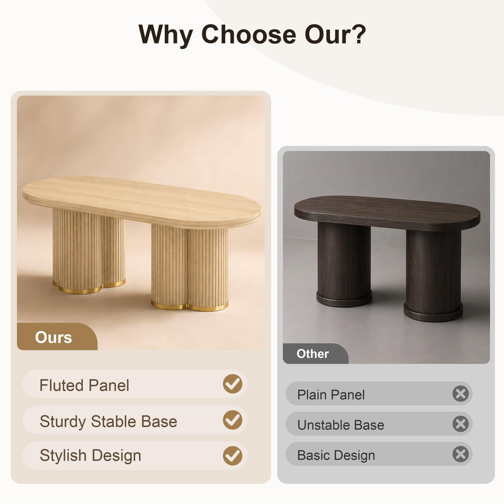 Oval Fluted Coffee Tables, 47" Wood Coffee Table, Oak