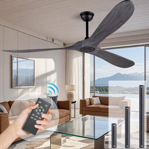72" Ceiling Fans Without Lights, 72 Inch Outdoor Ceiling Fans no Light, 3 Blade Solid Wood Waterproof Ceiling Fan with Remote Control for Living room Outdoor Farmhouse/Patios - Brushed Gray Blades A102-B0CMTP54YG