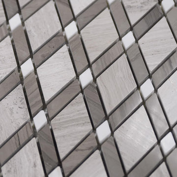 Gray Stone Diamond Mosaic Tiles, 5-Sheet Pack (5 Sq.Ft), Natural Textured Finish (Non-Polished), Geometric Rhombus