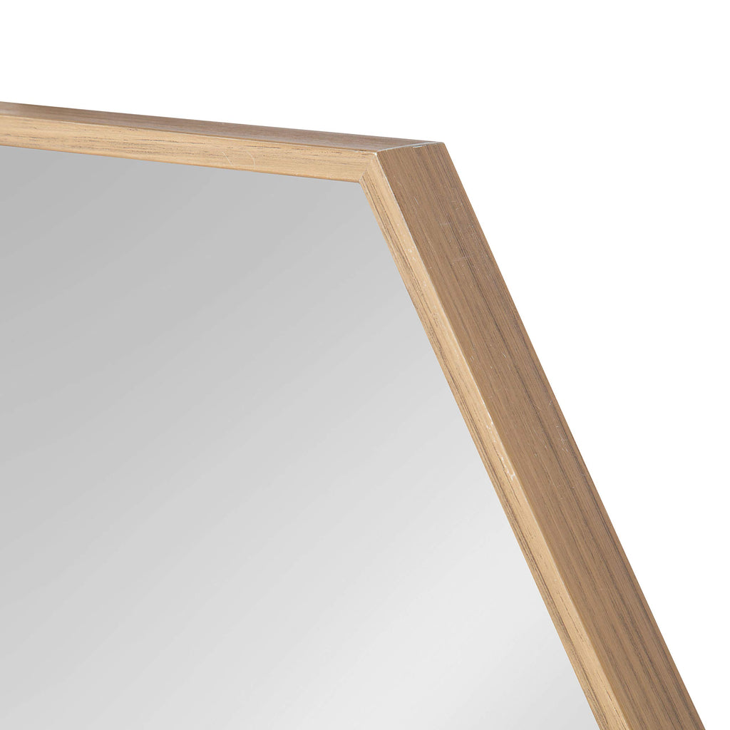 Rhodes Modern Hexagon Wall Mirror, 22 x 31, Natural Teak, Chic Geometric Mirror for Wall
