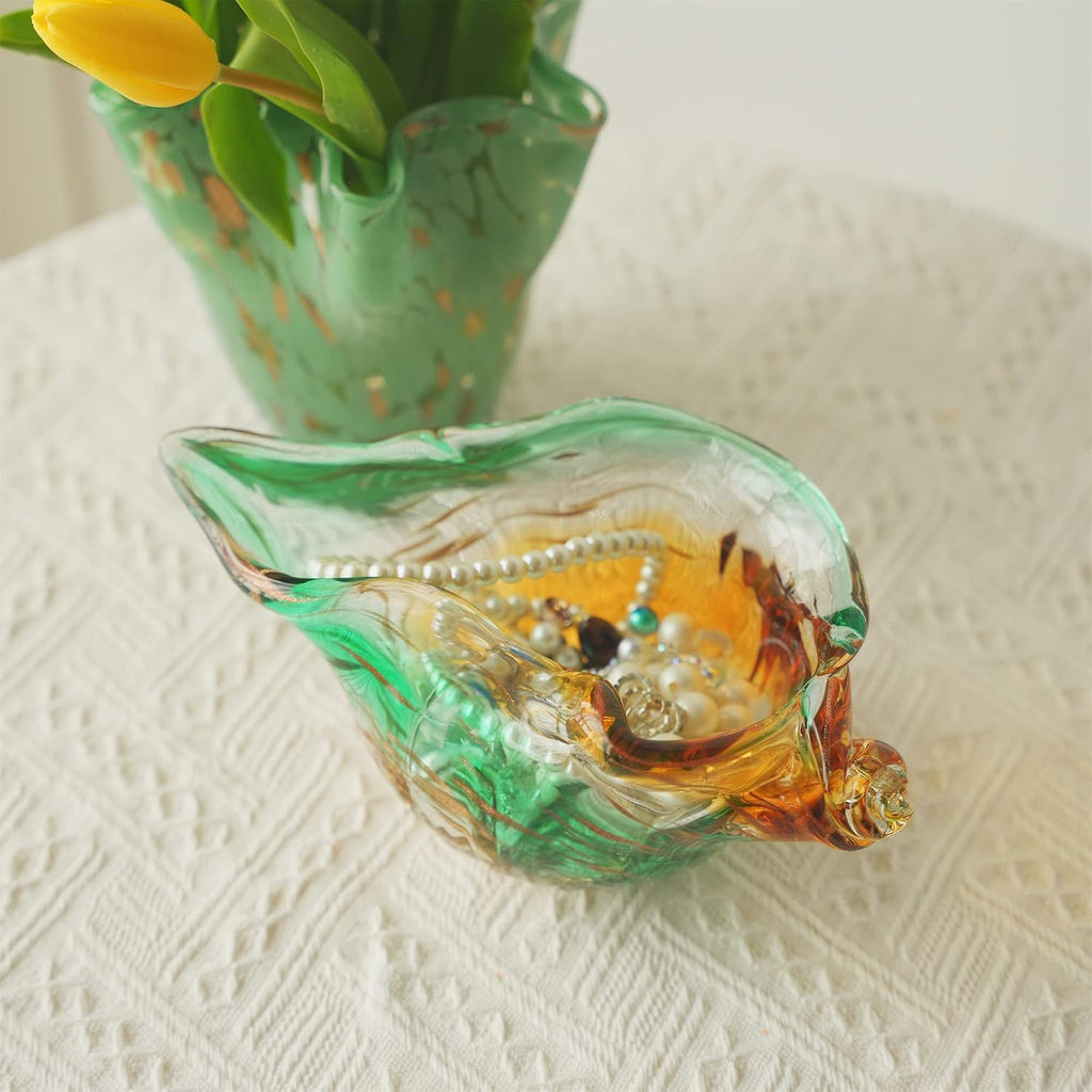 9 Inch Blown Glass Shell Vase,Handmade Seashell Potpourri Holder