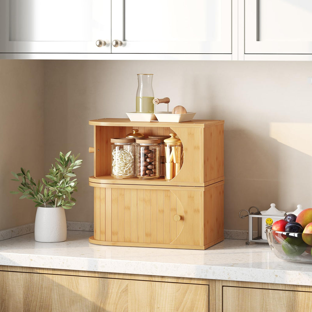 Bamboo Countertop, Roll Top, Bread Storage Container, Corner, Natural