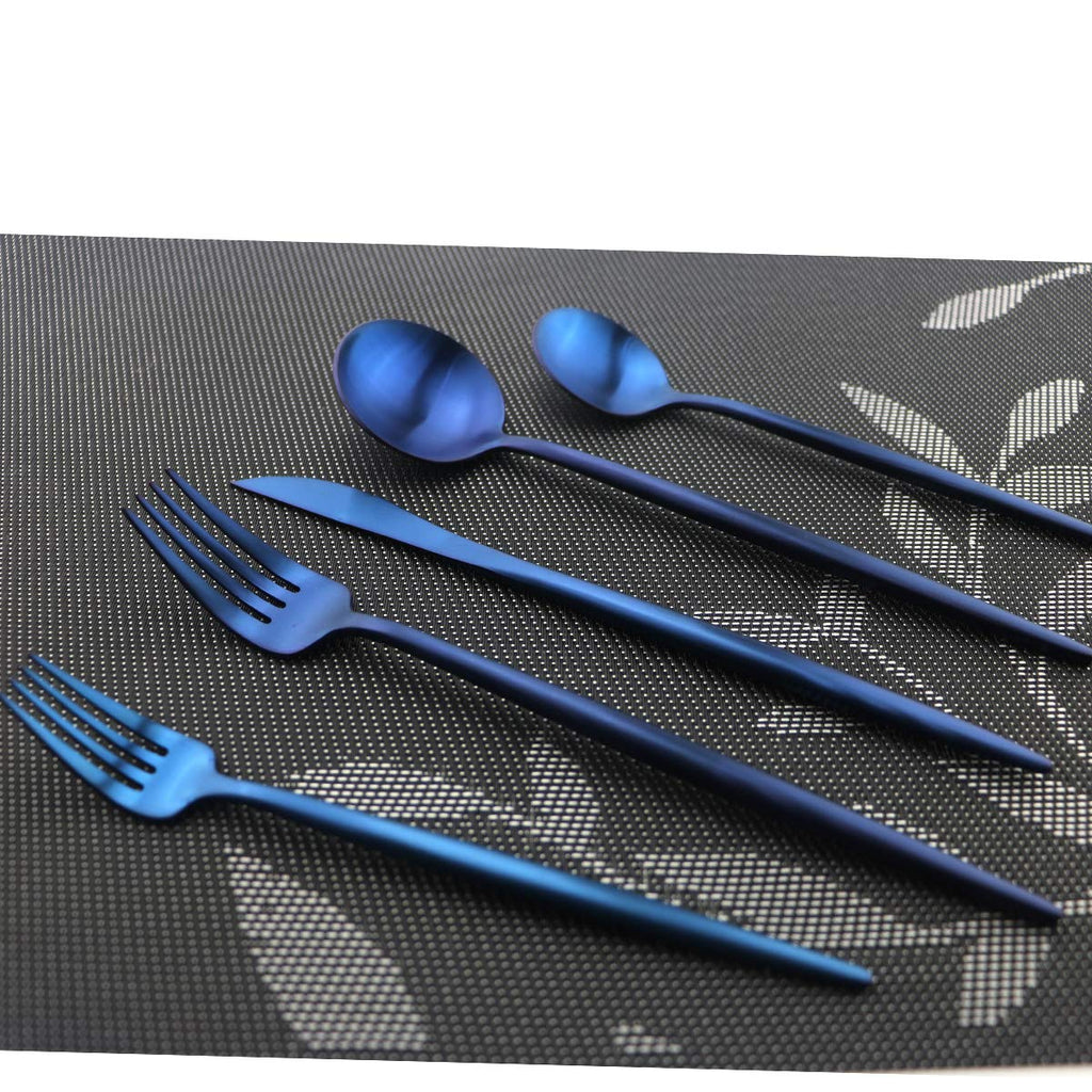 Iridescent Blue Flatware 10 Pieces Tableware Set Cutlery Set Dinnerware Anti-rust Utensil Set, Salad Spoons Knives and