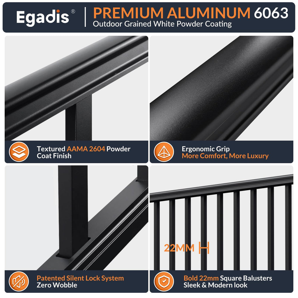 36 in x 4 ft Modular Aluminum Stair Railing Kit Without Post