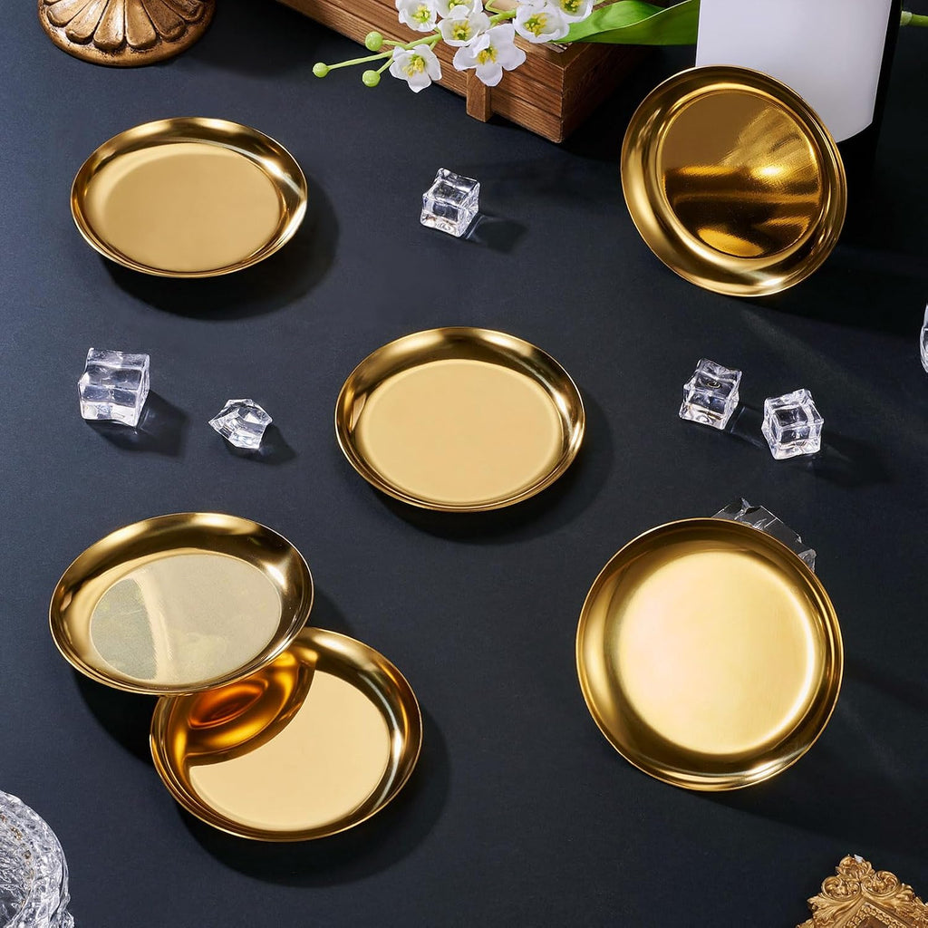 Gold Drink Coaster Stainless Steel Metal Cup Mat Flat Round MCM Style Gold Coasters for Wedding Drinks Coffee - Set of 6