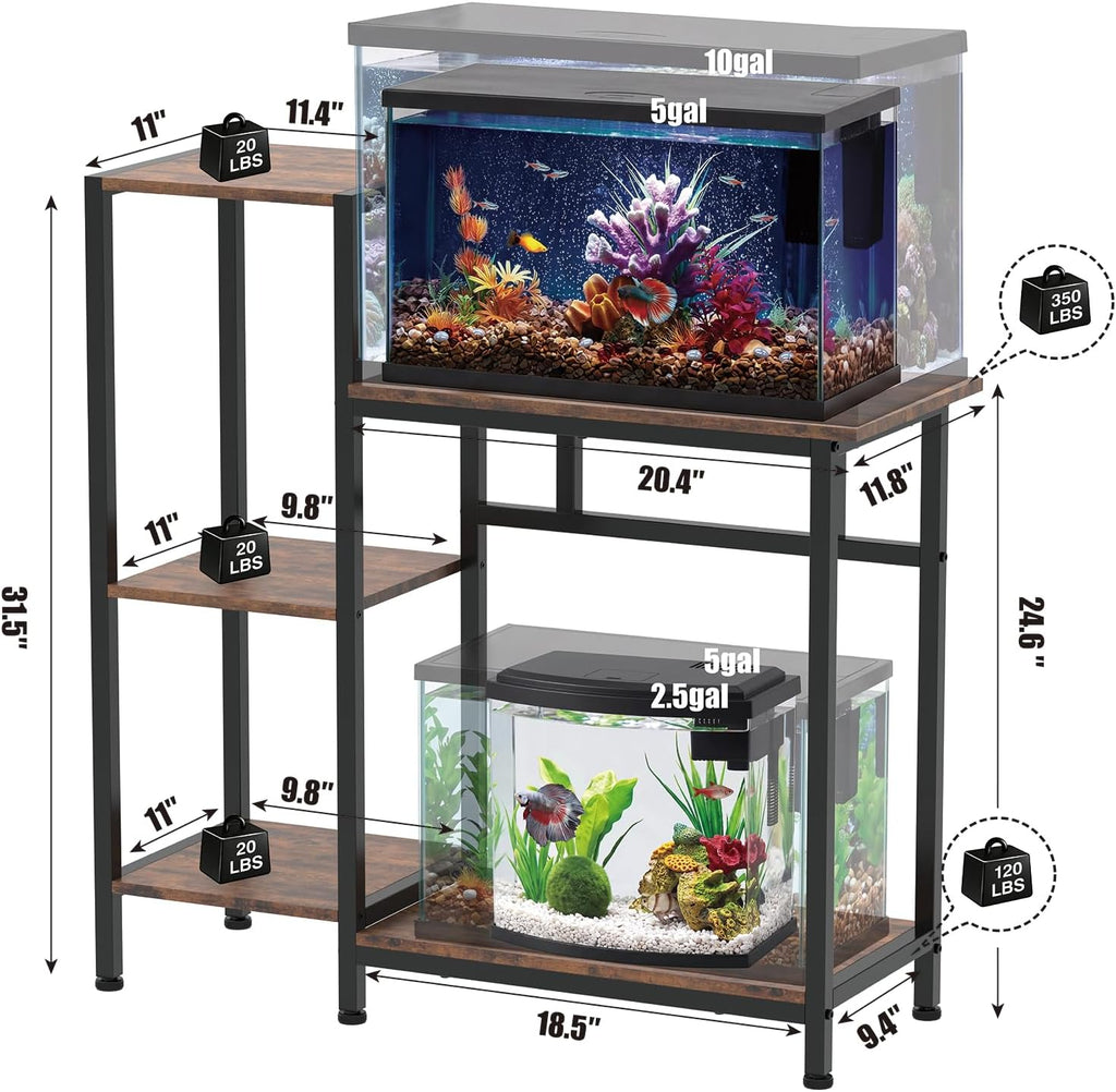 5/10 Gallon Fish Tank Stand with Storage Shelves Wood Aquarium Stand