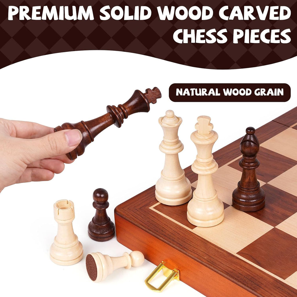 20 Inch Super Large Wooden Chess Set, Hand-Carved Wooden Chess Pieces with 4.5" King, Built-in Storage & 2 Extra