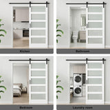 36" x 84" Glass Barn Door with 6.6 FT Hardware Kit, Handle & Floor Guide, Pre-Drilled Sliding Barn D